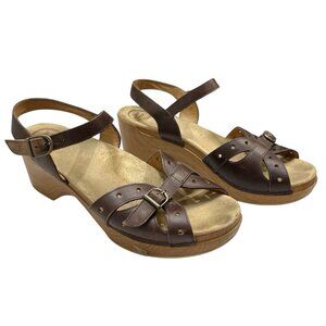 Dansko Sandal Womens 10 Brown Strappy Wedge Ankle Strap Shoe Boho Hippie Casual